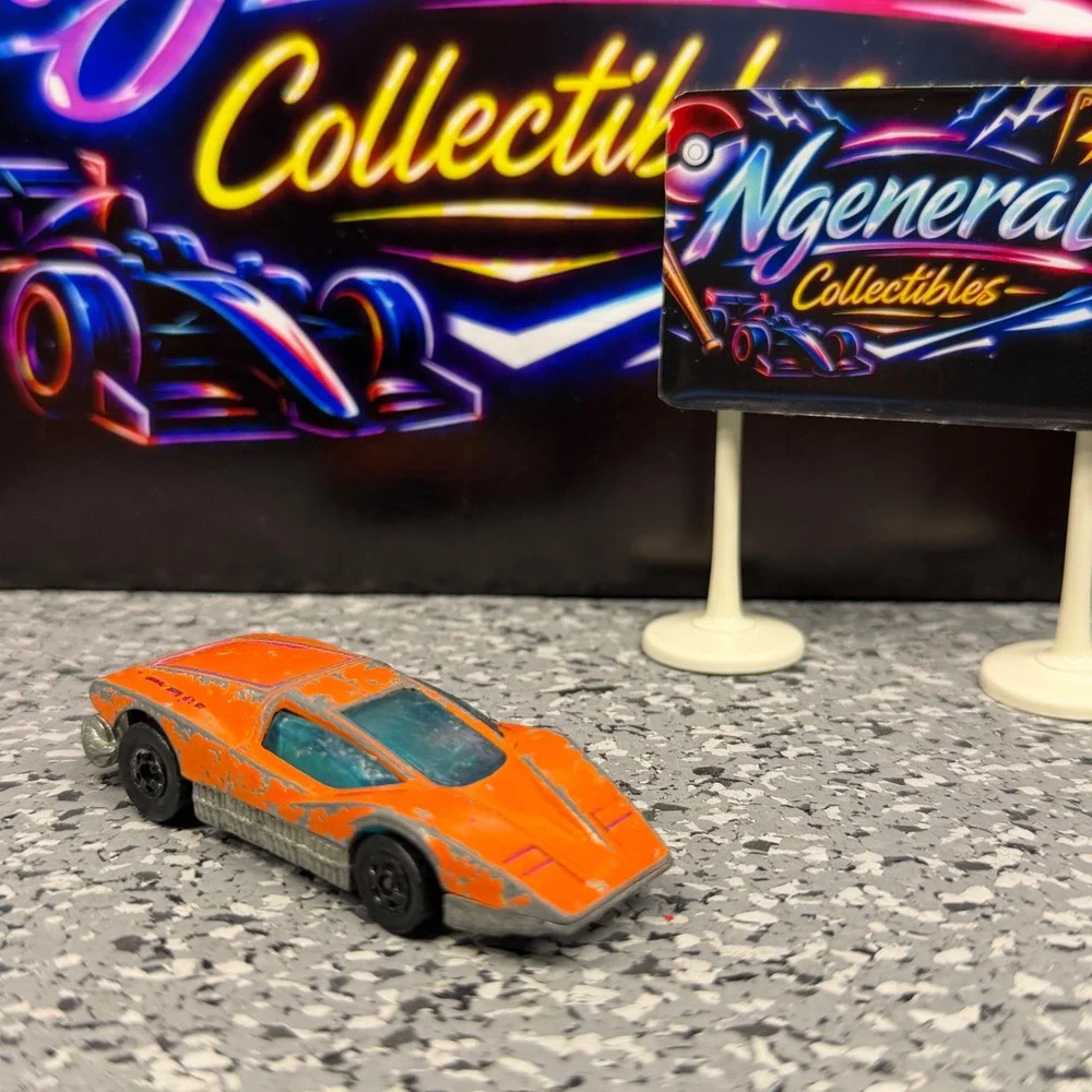 Hot Wheels Large Charge 1974 Orange Vintage Diecast Car Hong Kong Black Wall